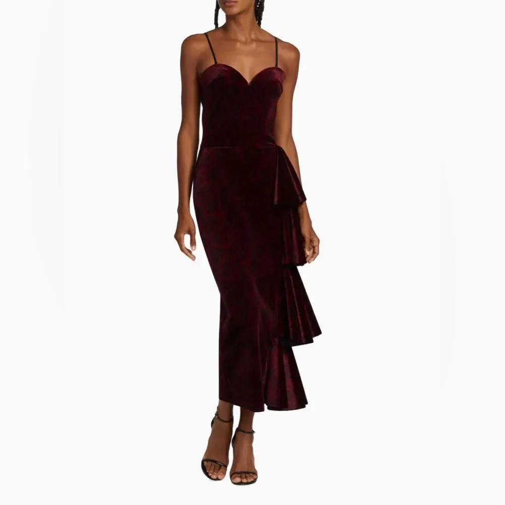 Chiara Boni Velvet Rose-Print Midi-Dress size 6